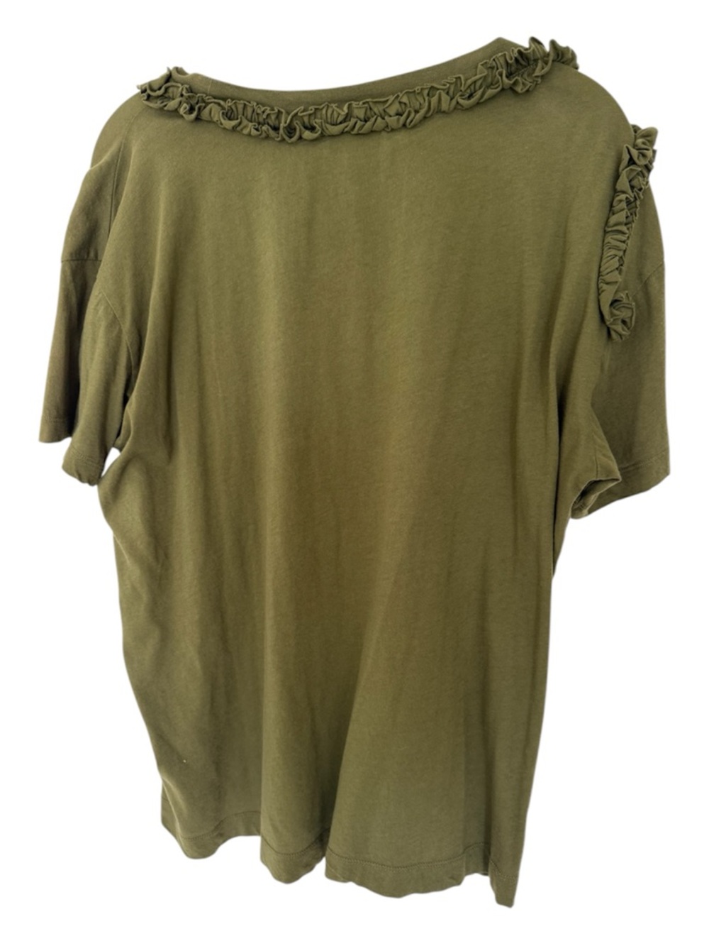 Dries van Noten Olive Ruffle-Trim Short Sleeve Top - Picture 2 of 4